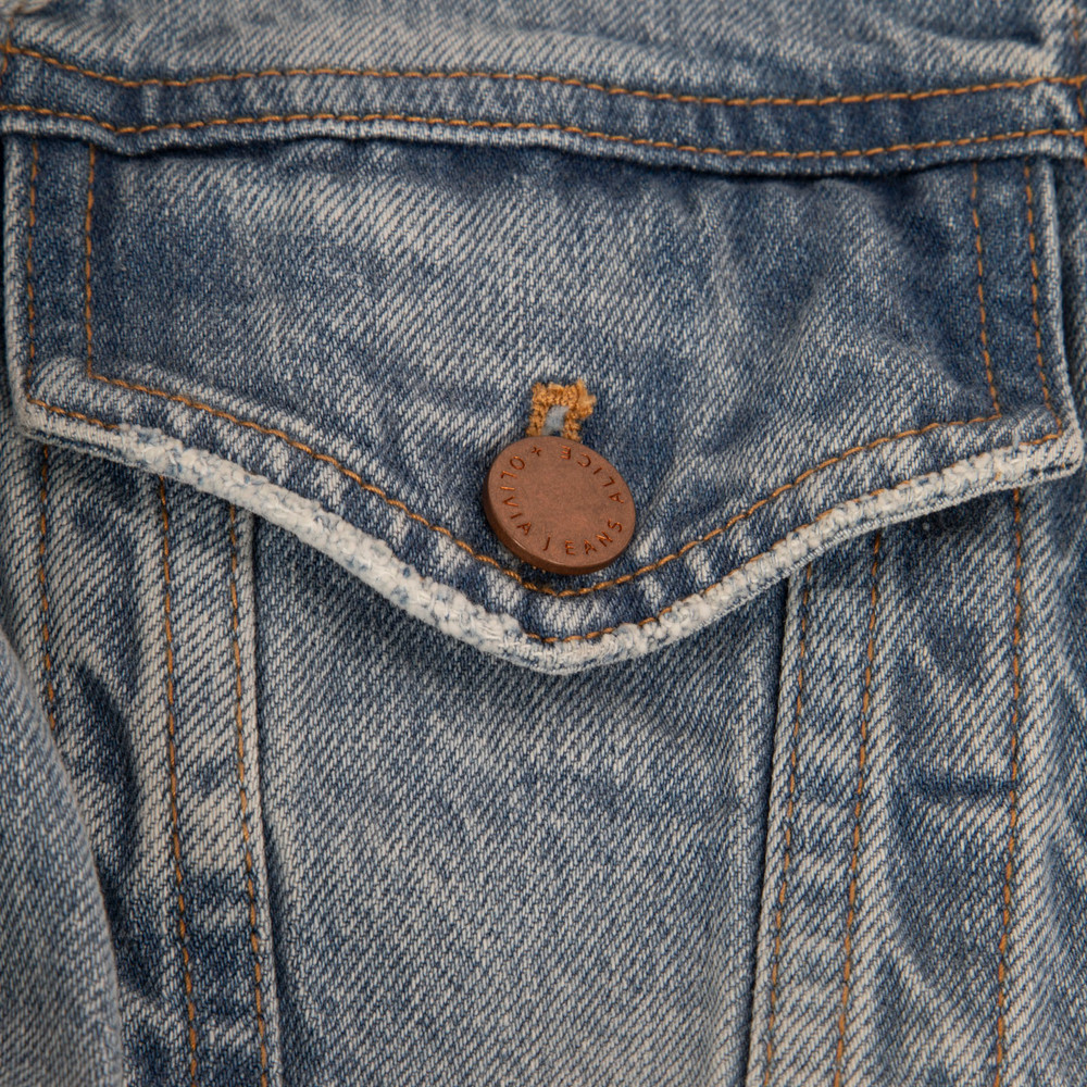 Alice + Olivia Blue Ruched Sleeve Denim Jacket