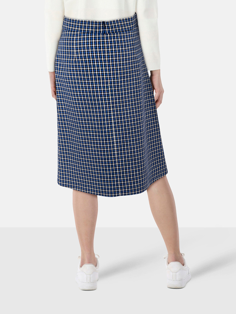 Marni Blue Tartan Wool Midi A-Line Skirt
