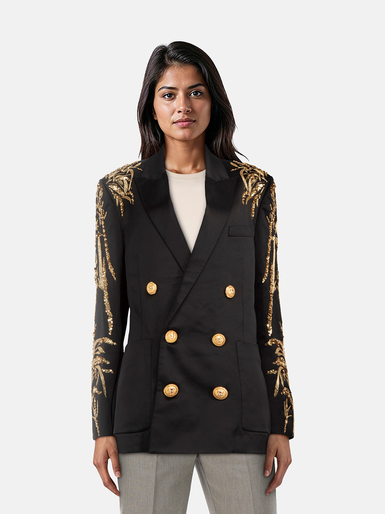 Balmain Black & Gold Sequin Double Breast Blazer