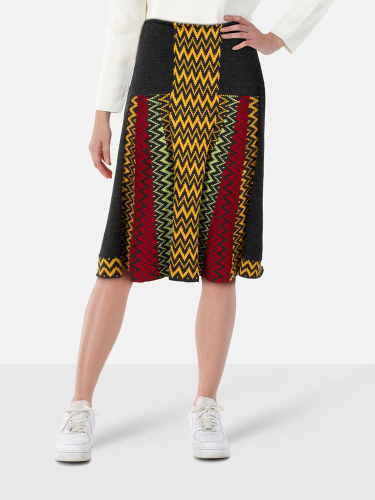 Etro Zig Zag Pattern Wool Midi Skirt