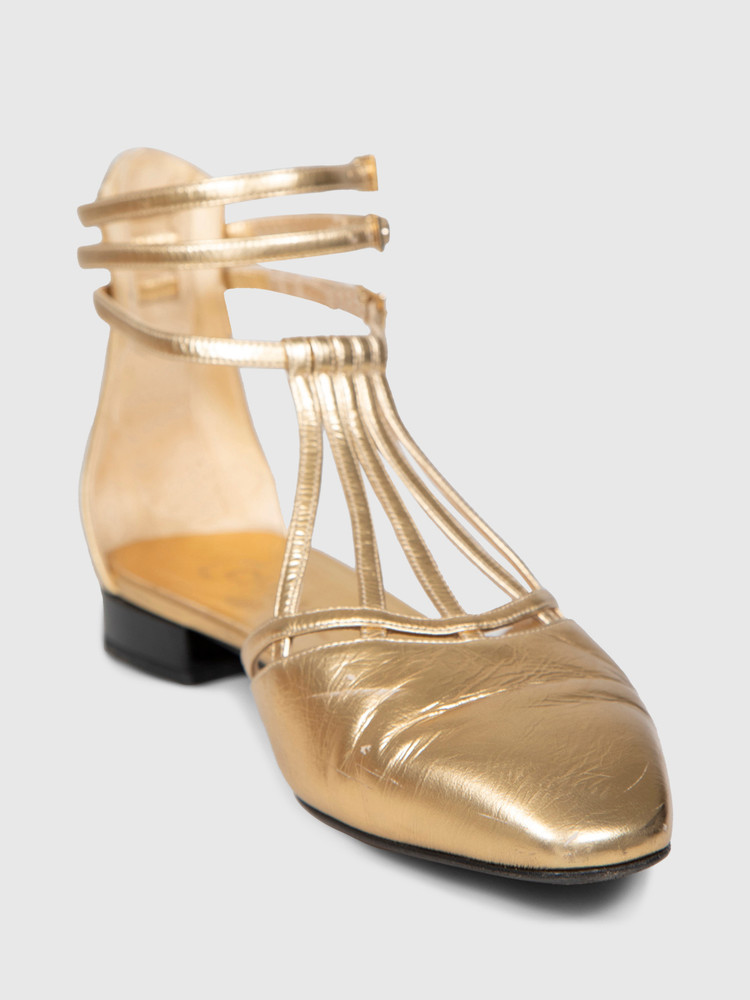 Chanel Gold Leather T-Strap Sandals