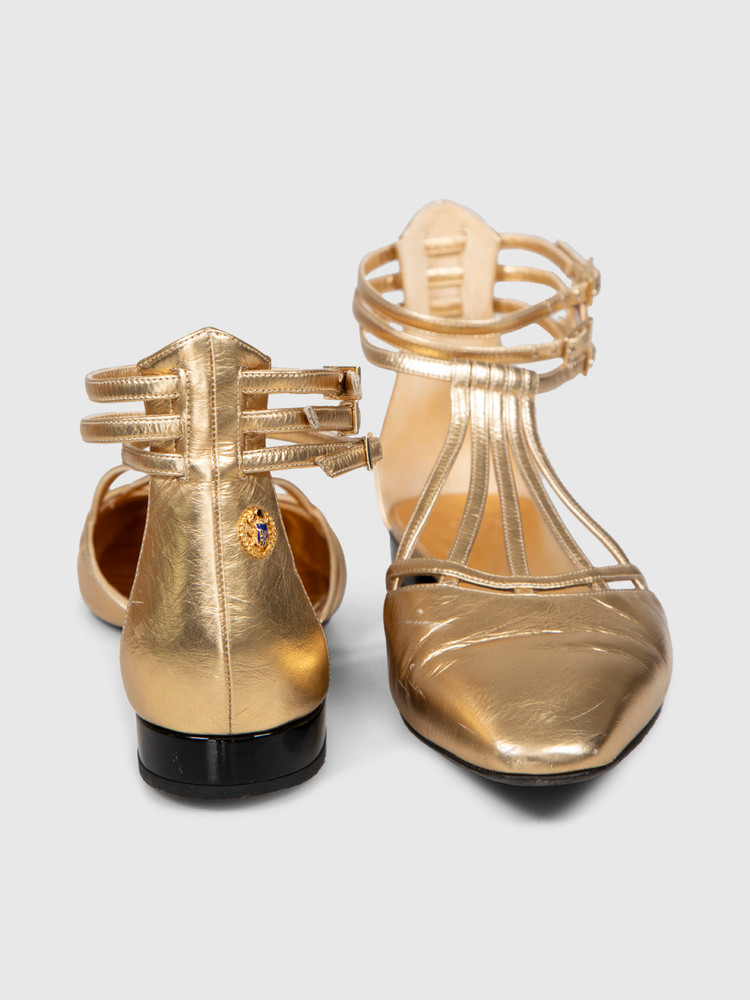 Chanel Gold Leather T-Strap Sandals