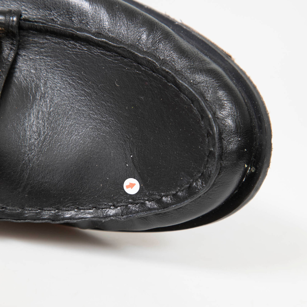 Dear Frances Black Leather Gold Buckle Loafers