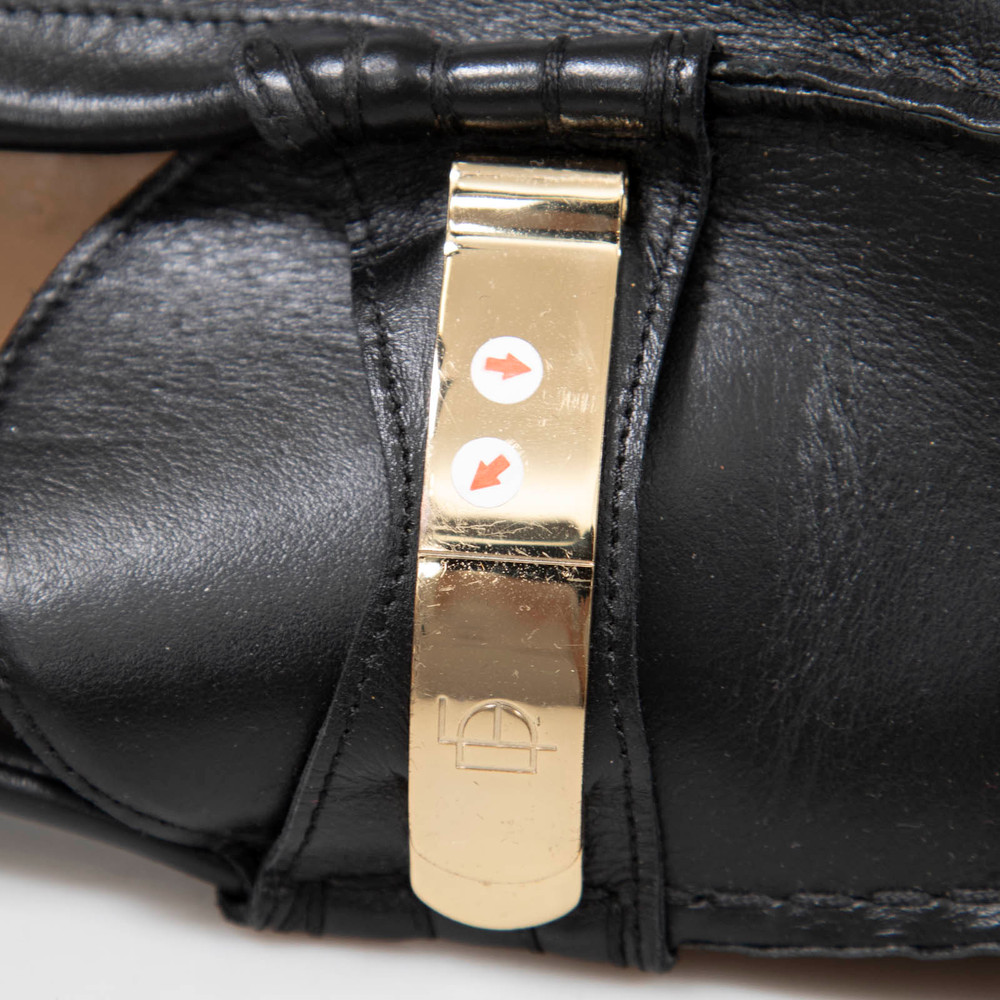 Dear Frances Black Leather Gold Buckle Loafers