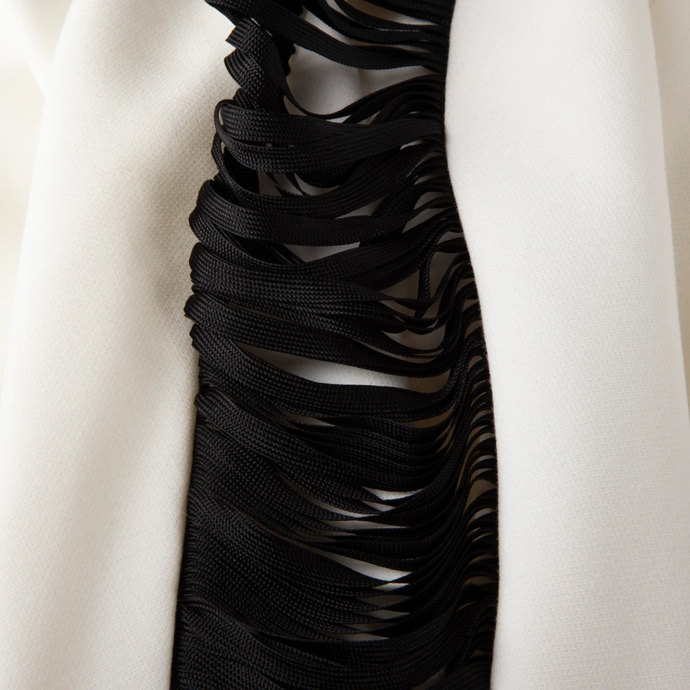 Sandro White Top With Sheer Black Panel Sleeves