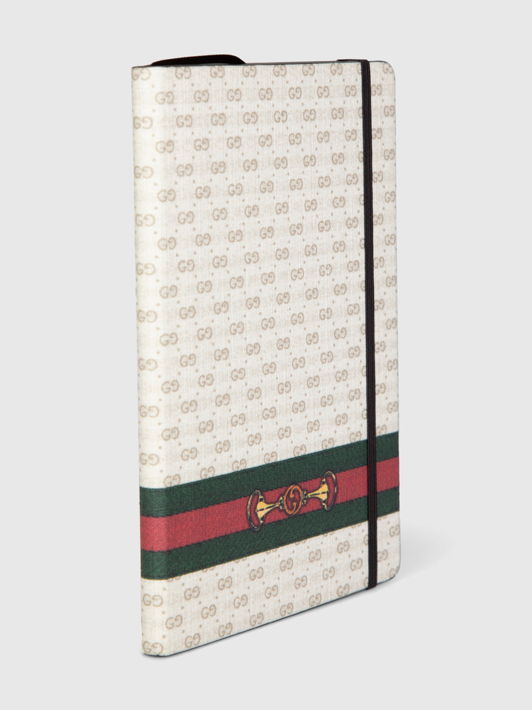 Gucci Ecru GG & Web Horsebit Print Notebook