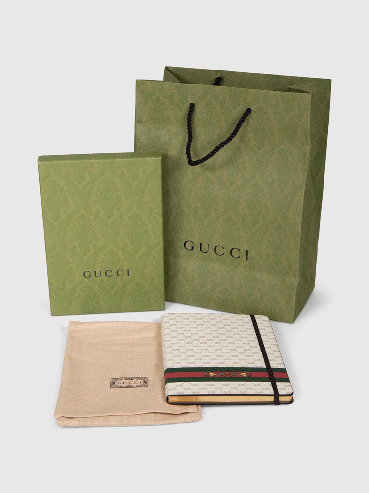 Gucci Ecru GG & Web Horsebit Print Notebook