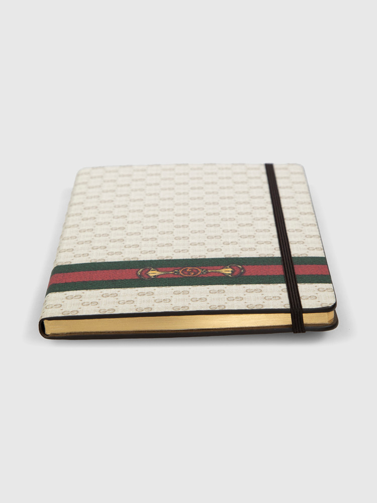 Gucci Ecru GG & Web Horsebit Print Notebook