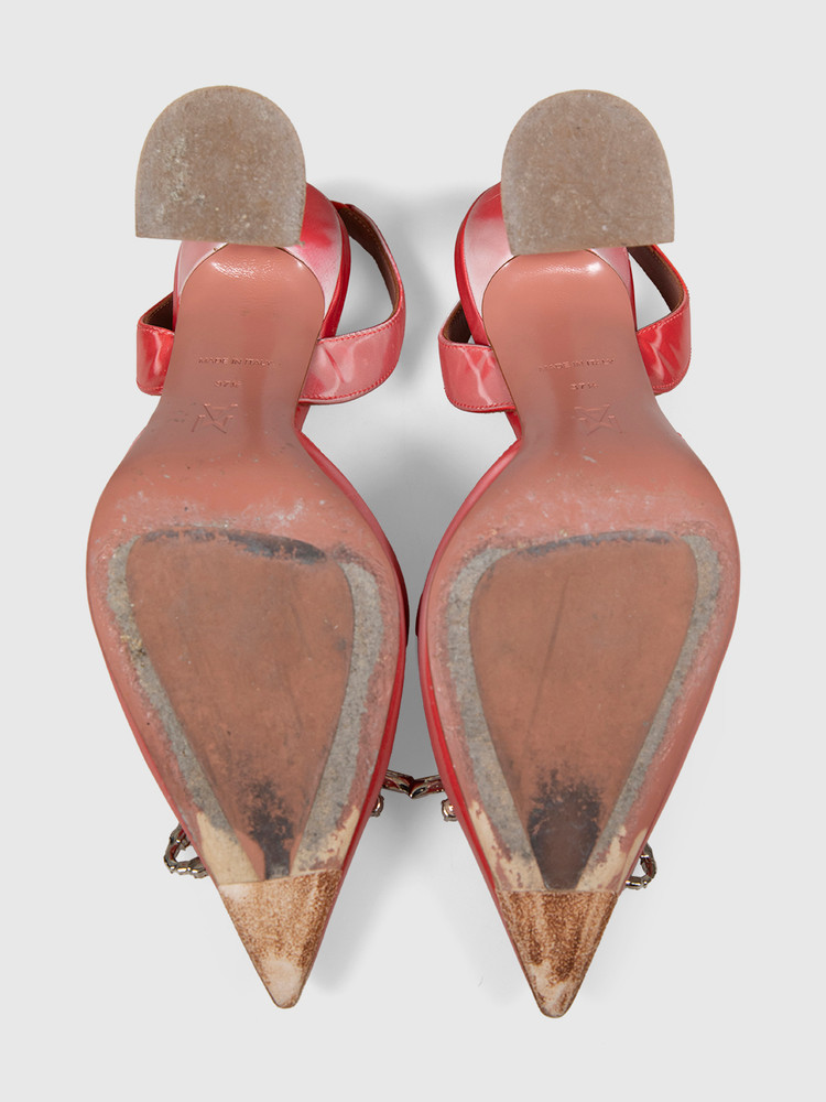 Amina Muaddi Pink Rosie Lenticular Acetate Heels