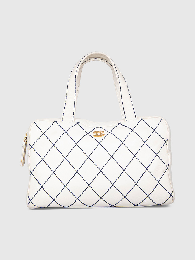 Chanel Vintage 00-02 Ecru Wild Stitch Bowling Bag