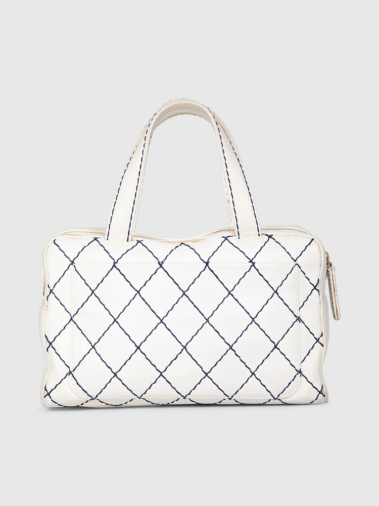 Chanel Vintage 00-02 Ecru Wild Stitch Bowling Bag
