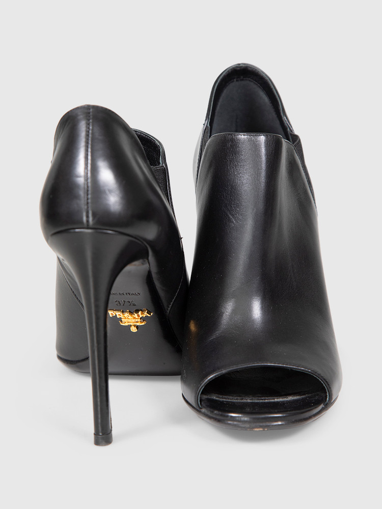 Prada Black Open Toe Leather Heels