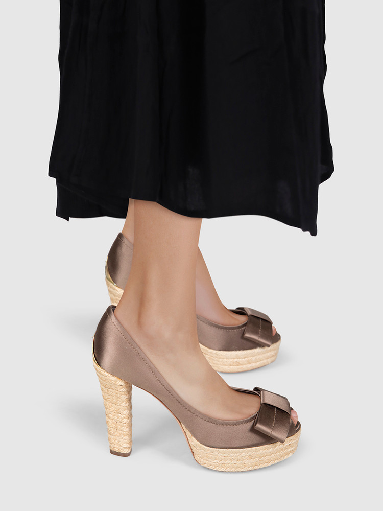Louis Vuitton Brown Satin Bow Heels