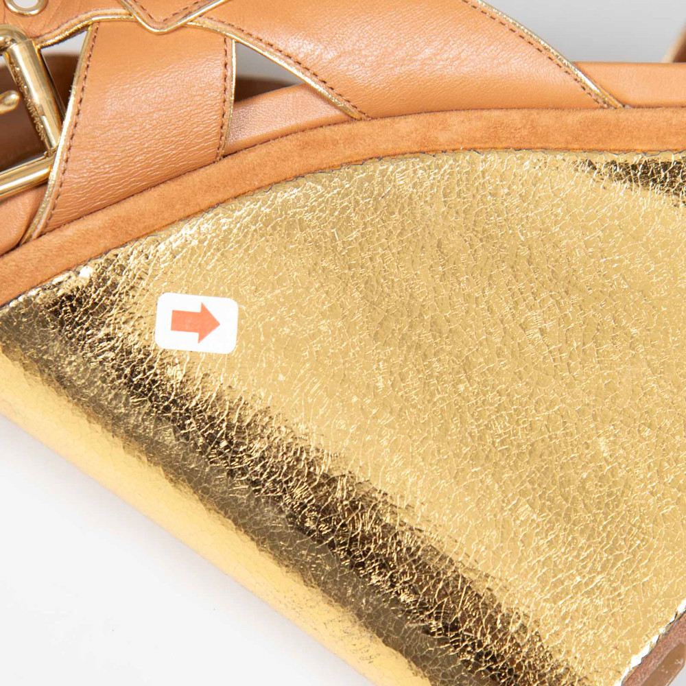 Louis Vuitton Brown & Gold Leather Wedge Sandals