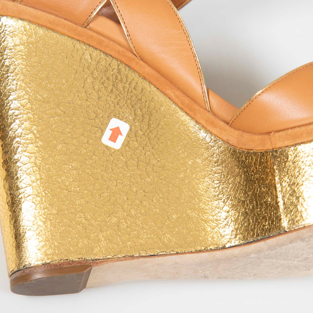 Louis Vuitton Brown & Gold Leather Wedge Sandals