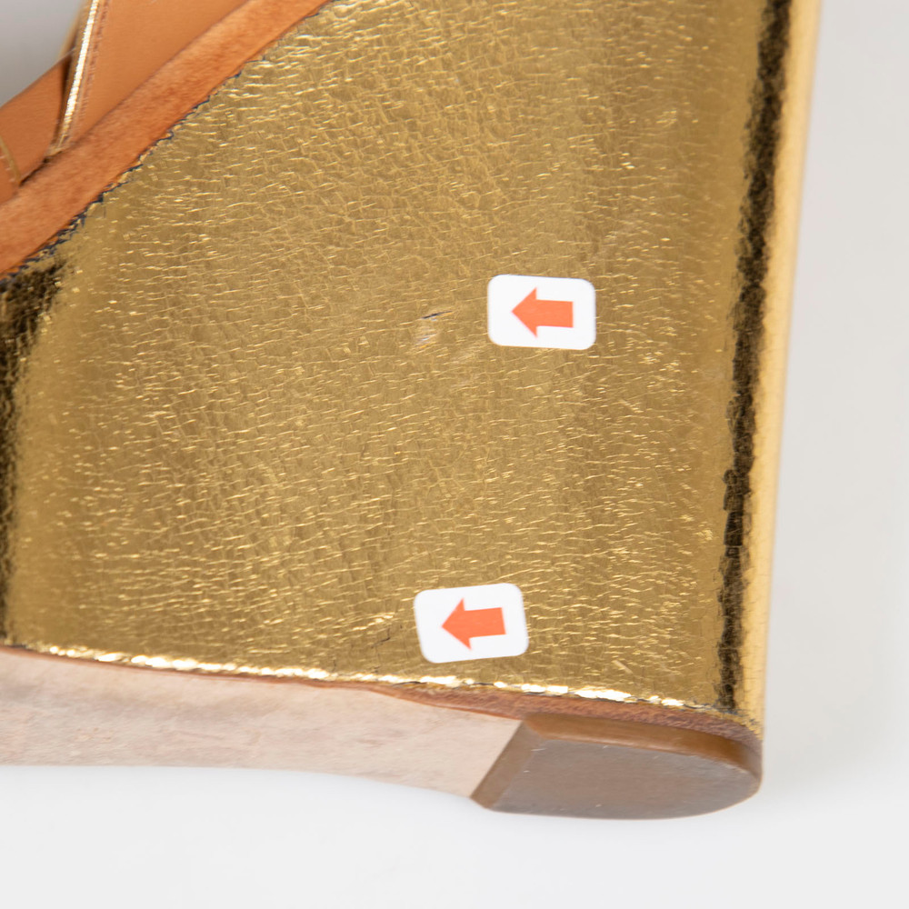Louis Vuitton Brown & Gold Leather Wedge Sandals