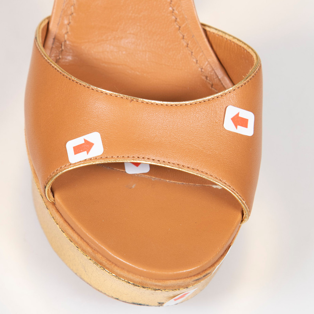 Louis Vuitton Brown & Gold Leather Wedge Sandals