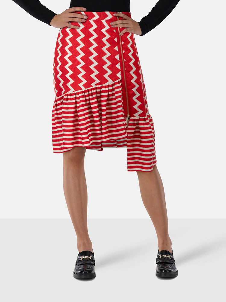 Stella McCartney Red & White Silk Asymmetric Skirt