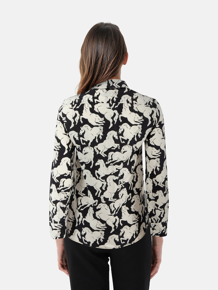 Stella McCartney Black & White Silk Horse Blouse