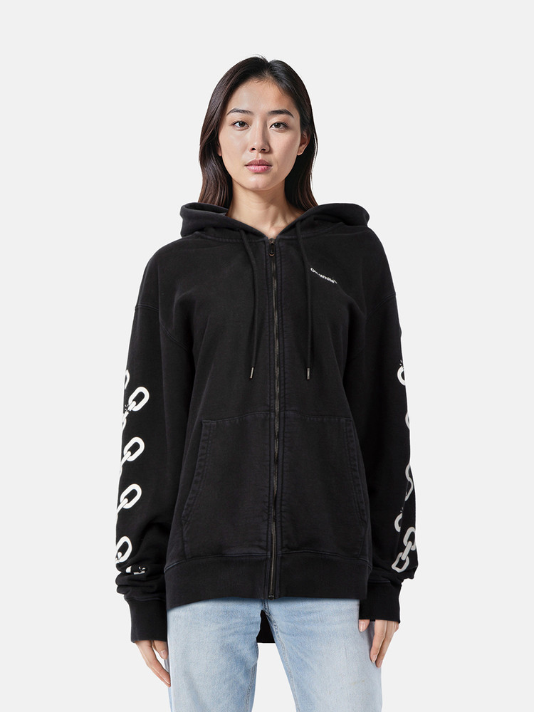 Off-White Black Logo Chain Zip Up Hoodie