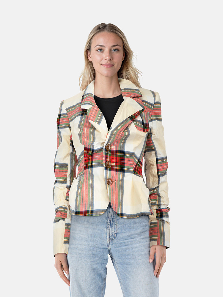Vivienne Westwood Tartan Ruched Sleeves Blazer