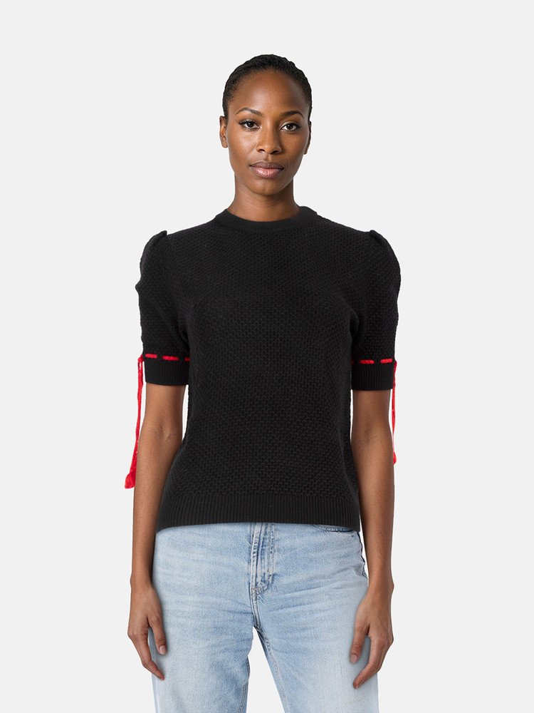 Miu Miu Black Wool Red Tassel Knit Top