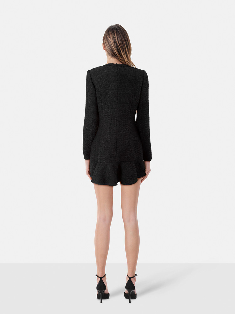 Self-Portrait Black Bouclé V-Neck Mini Dress