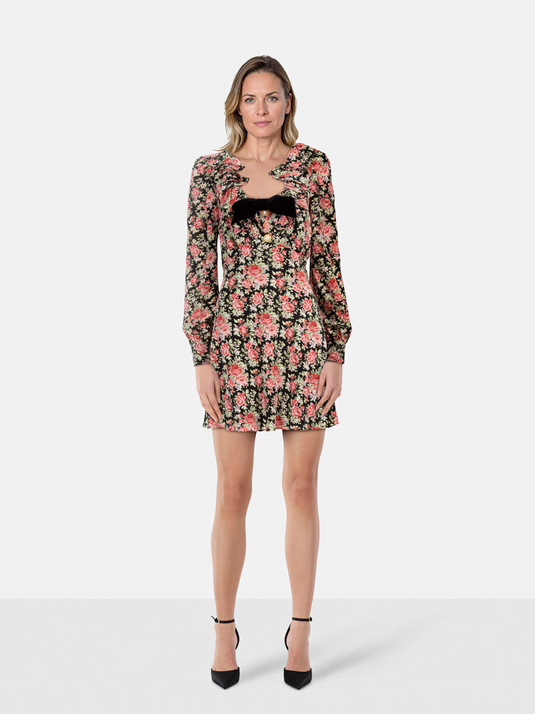 Alessandra Rich Floral Ruffle Neckline Mini Dress