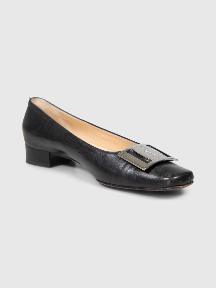 Salvatore Ferragamo Black Leather Low Heel Pumps