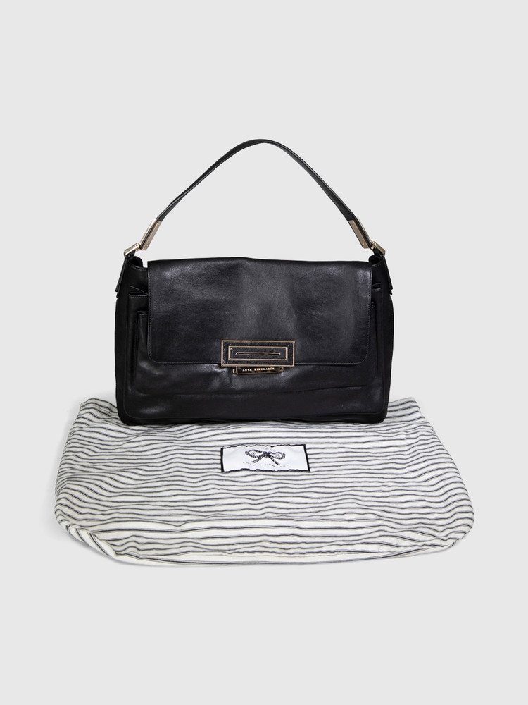 Anya Hindmarch Black Leather Shoulder Flap Bag