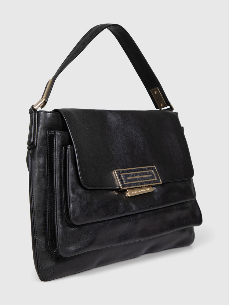 Anya Hindmarch Black Leather Shoulder Flap Bag