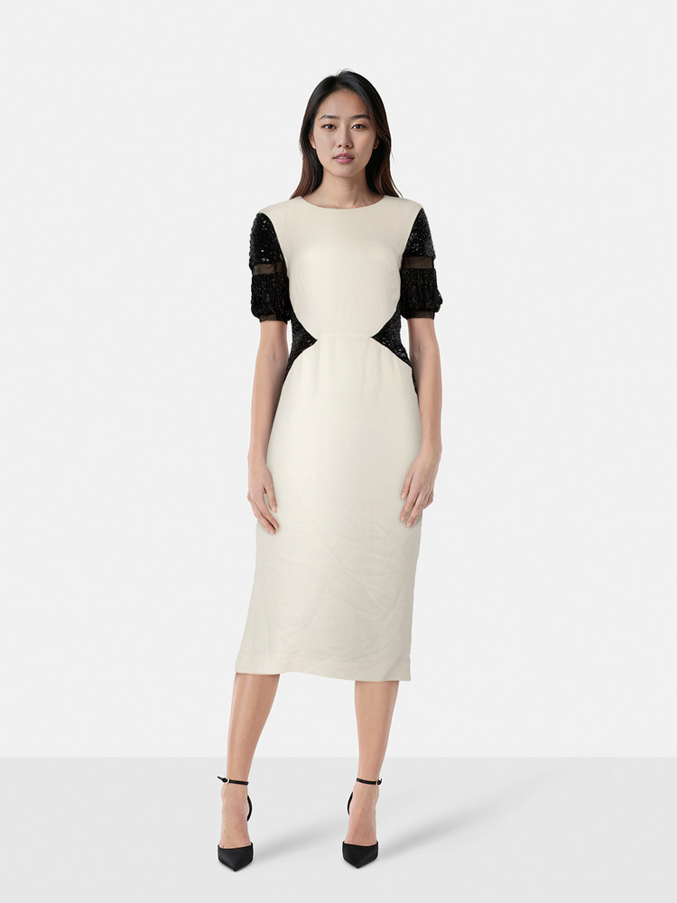 Escada Two Tone Embellished Panels Dress