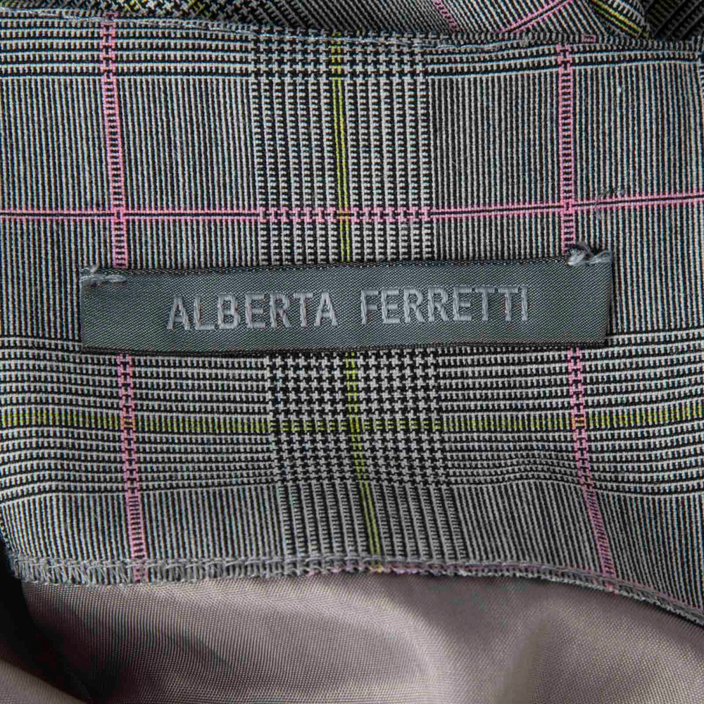 Alberta Ferretti Grey Tartan Ruched Sleeve Dress