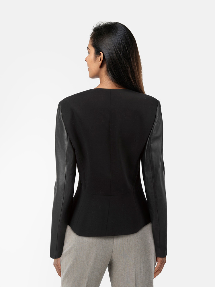 Fendi Black Wool Leather Sleeves Blazer