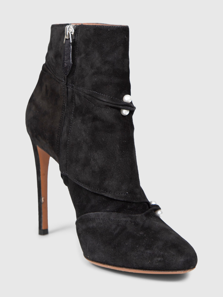 Alaïa Black Suede Pearl Heeled Boots