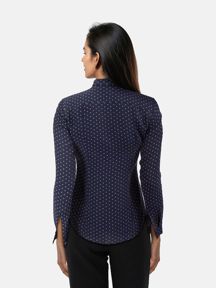 Burberry Navy Silk Polka Dot Shirt