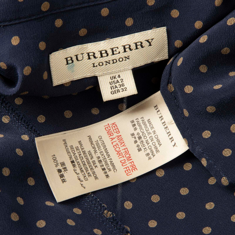 Burberry Navy Silk Polka Dot Shirt