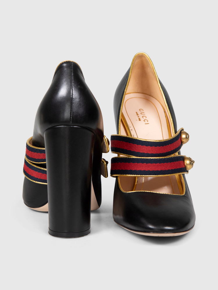 Gucci Black Leather Carly Mary Jane Heels