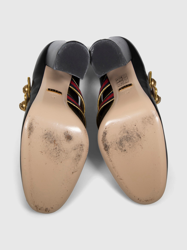 Gucci Black Leather Carly Mary Jane Heels