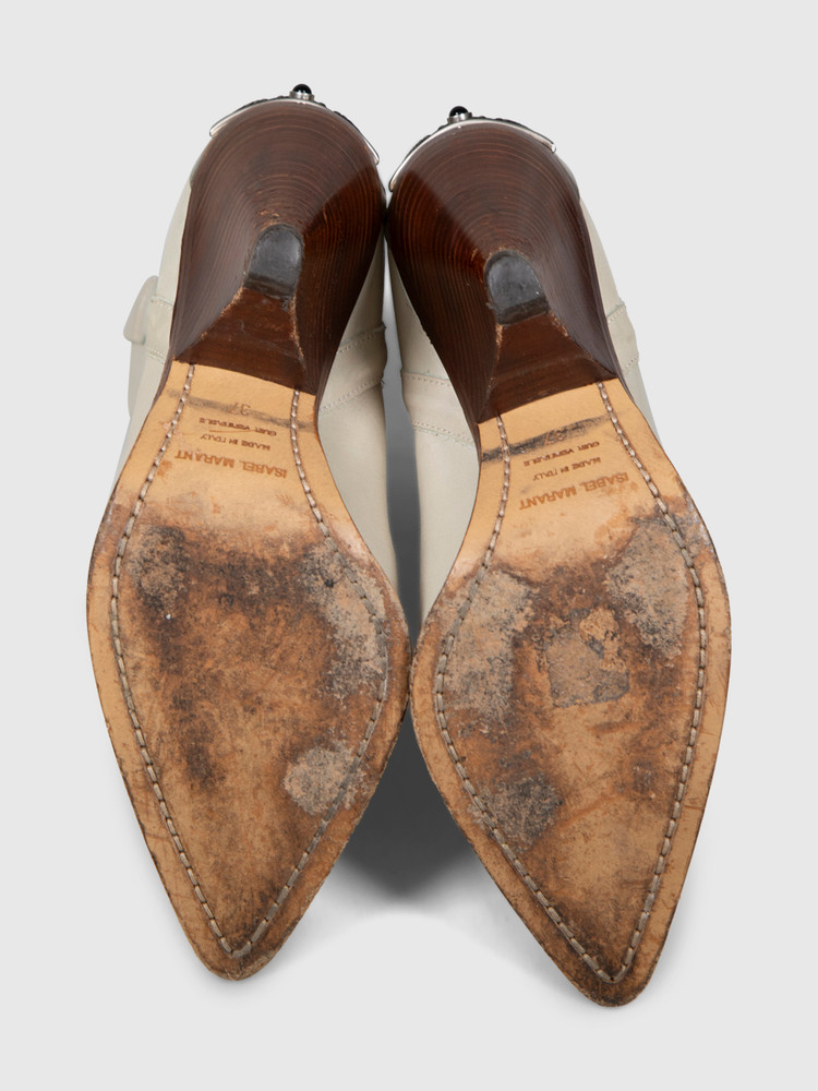 Isabel Marant Ecru Leather Cowboy Boots