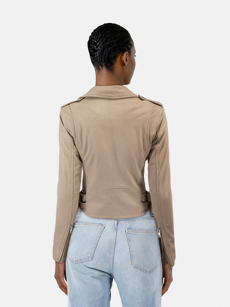 Iro Beige Leather Biker Jacket