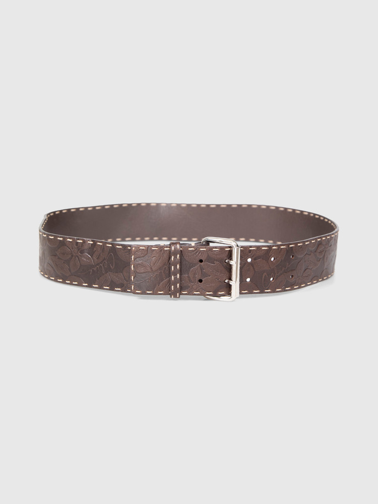 Céline Brown Leather Floral Embossed Belt