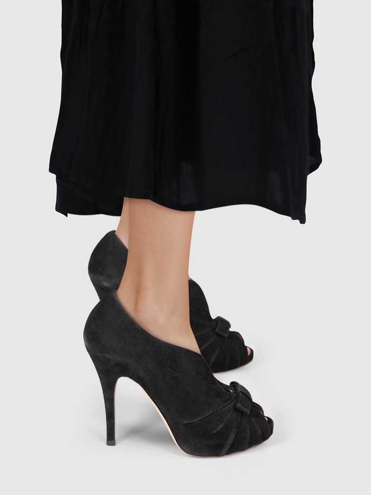 Valentino Garavani Black Suede Peep Toe Bow Heels