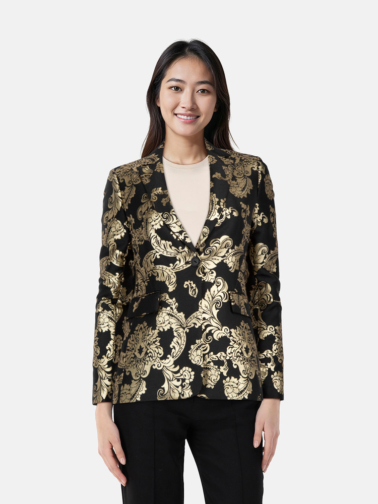 Alice + Olivia Black & Gold Macey Jacquard Blazer