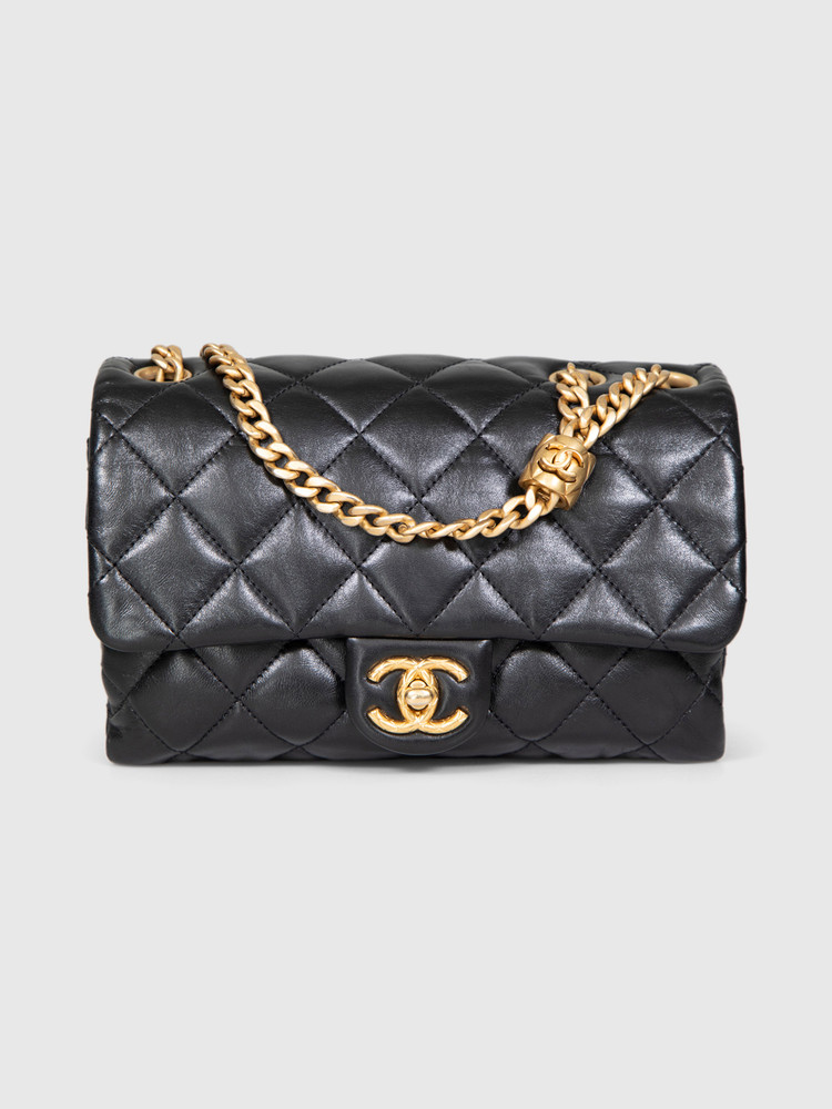 Chanel Black Lambskin Pillow Crush Flap Bag