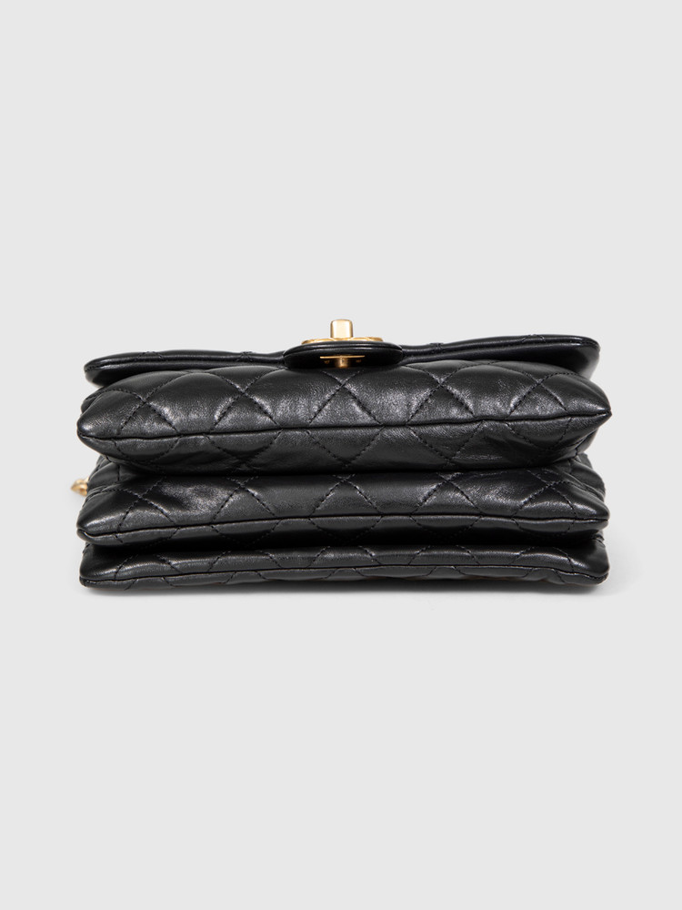 Chanel Black Lambskin Pillow Crush Flap Bag