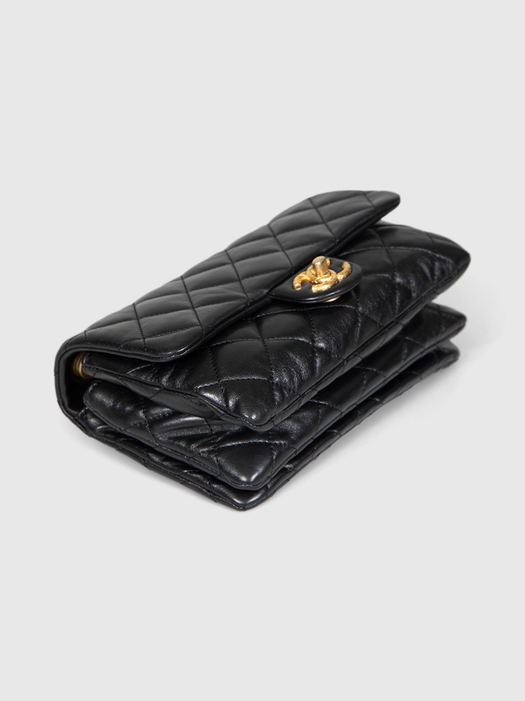Chanel Black Lambskin Pillow Crush Flap Bag