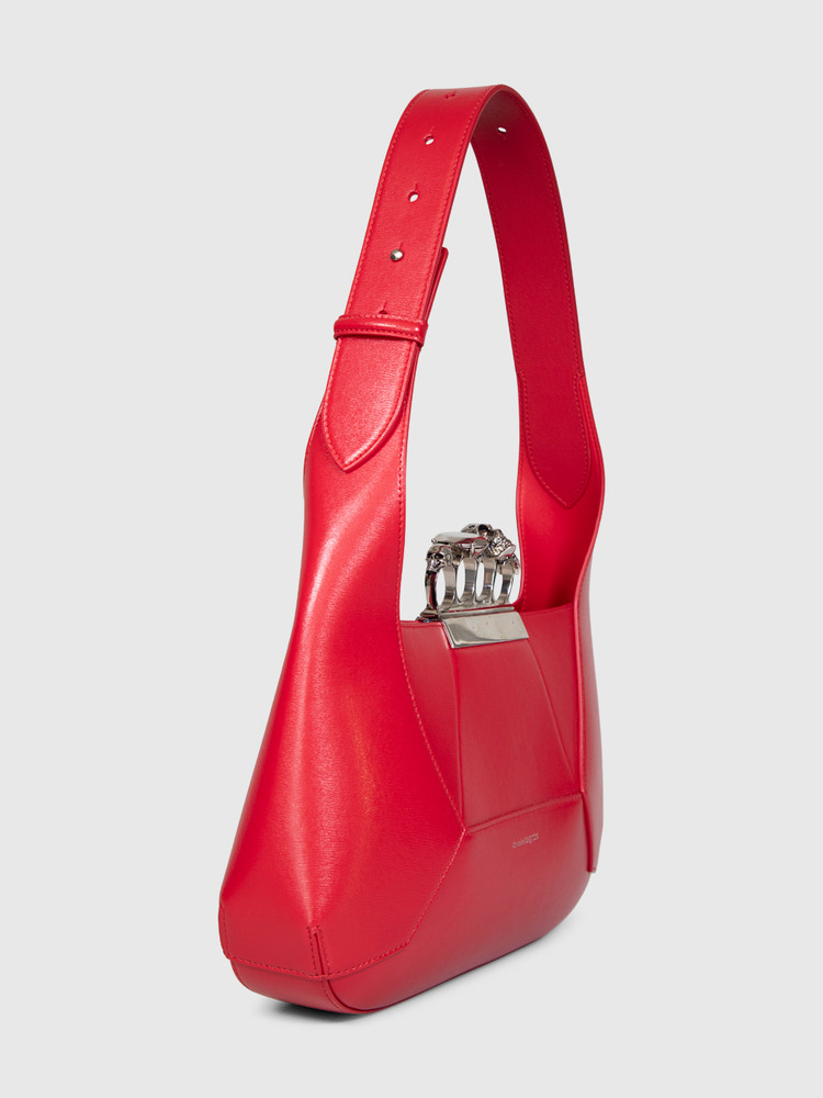 Alexander McQueen Red Leather Jewelled Hobo Bag