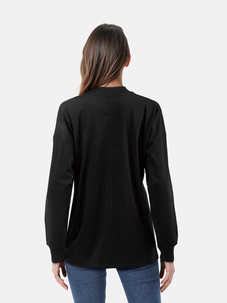 The Row Black Long Sleeve Mock Neck Top