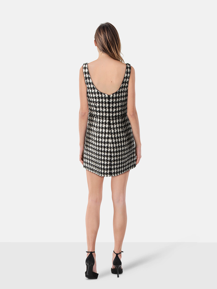 Self-Portrait Black & White Check Boucle Mini Dress